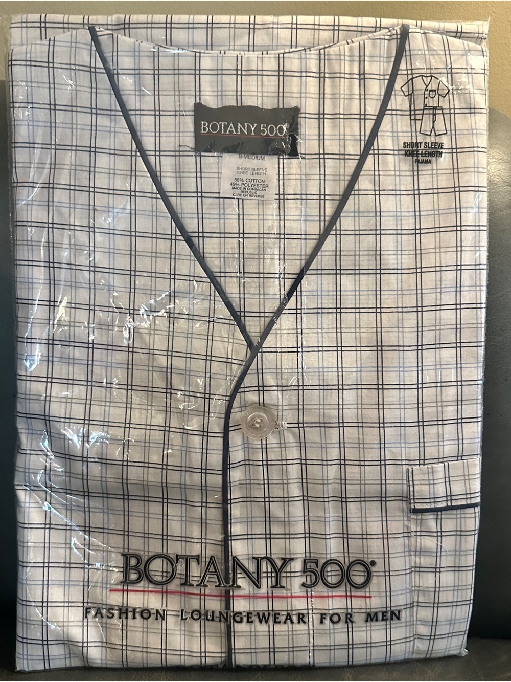 New Men’s Botany 500 Loungewear 2 pc PJ Button Top w Shorts White & Navy Medium - Picture 8 of 8